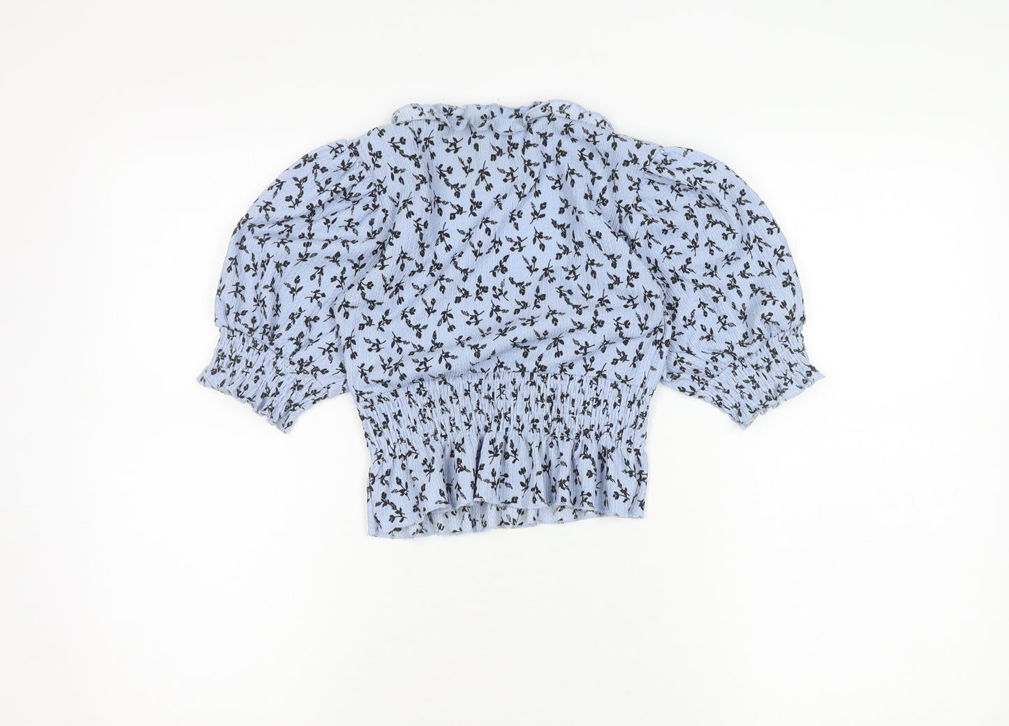 Topshop Women's Blue Floral V-Neck Blouse