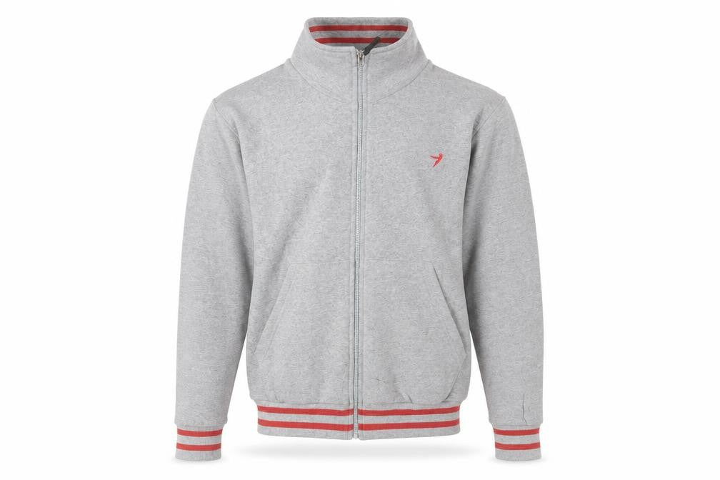 Front view of 55DSL Men's Grey Full Zip Sweatshirt, size M