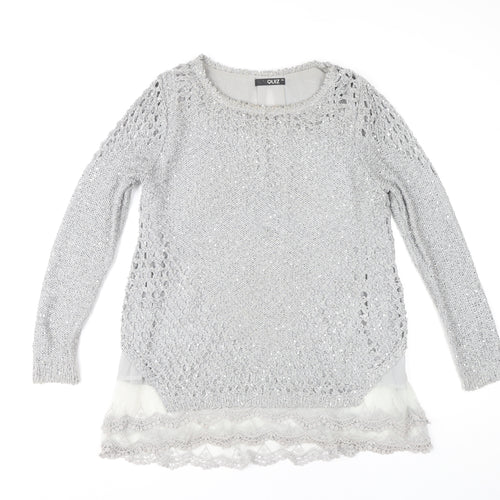 Quiz Women's Silver Tunic, Long Sleeve Knit Top, M