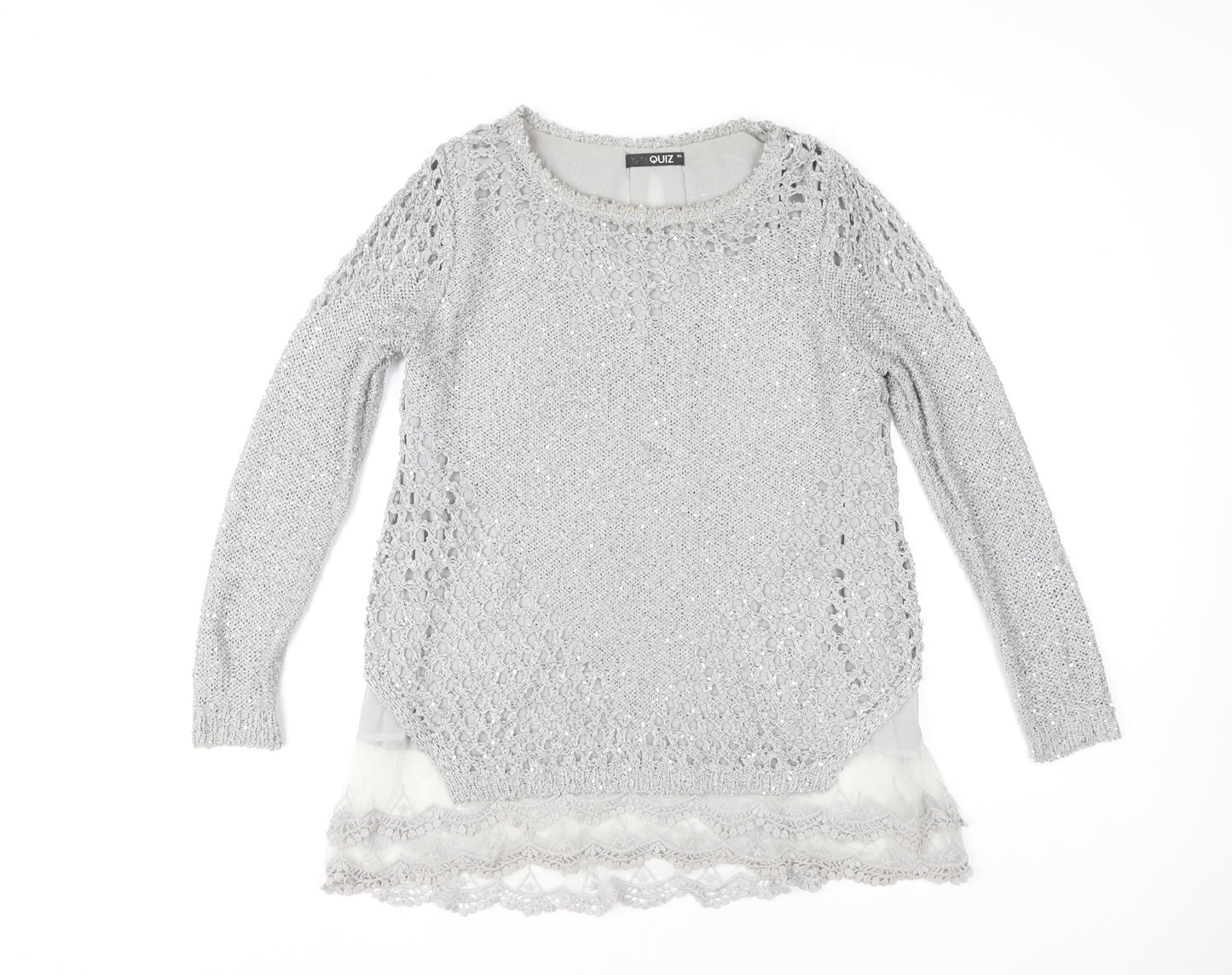 Quiz Women's Silver Tunic, Long Sleeve Knit Top, M