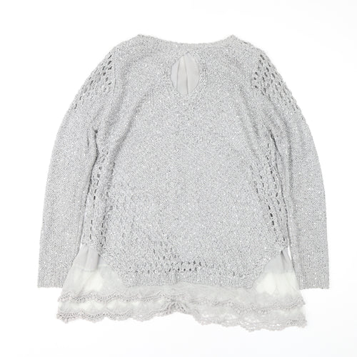 Quiz Women's Silver Tunic, Long Sleeve Knit Top, M