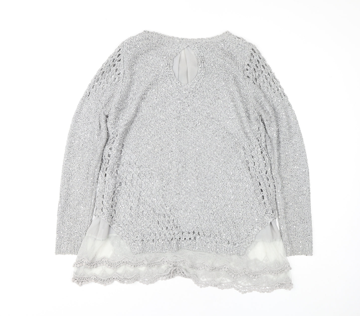 Quiz Women's Silver Tunic, Long Sleeve Knit Top, M