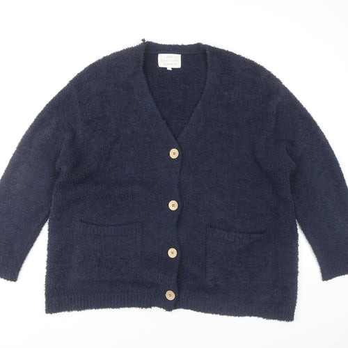 Next Women's Blue Cardigan, L, V-Neck, Button Accents
