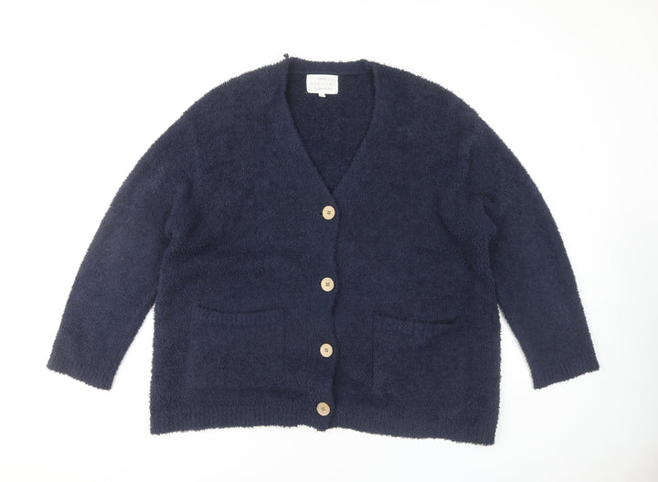 Next Women's Blue Cardigan, L, V-Neck, Button Accents