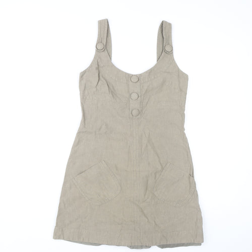 Warehouse Beige Linen Cotton Pinafore Dress UK 10