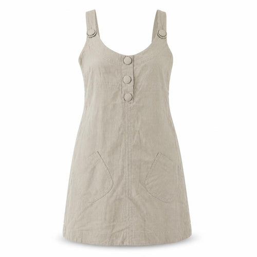 Warehouse Beige Linen Cotton Pinafore Dress UK 10