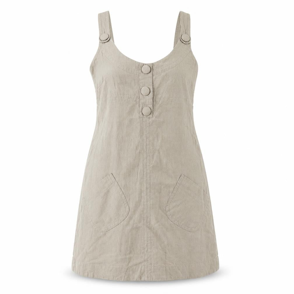 Warehouse Beige Linen Cotton Pinafore Dress UK 10