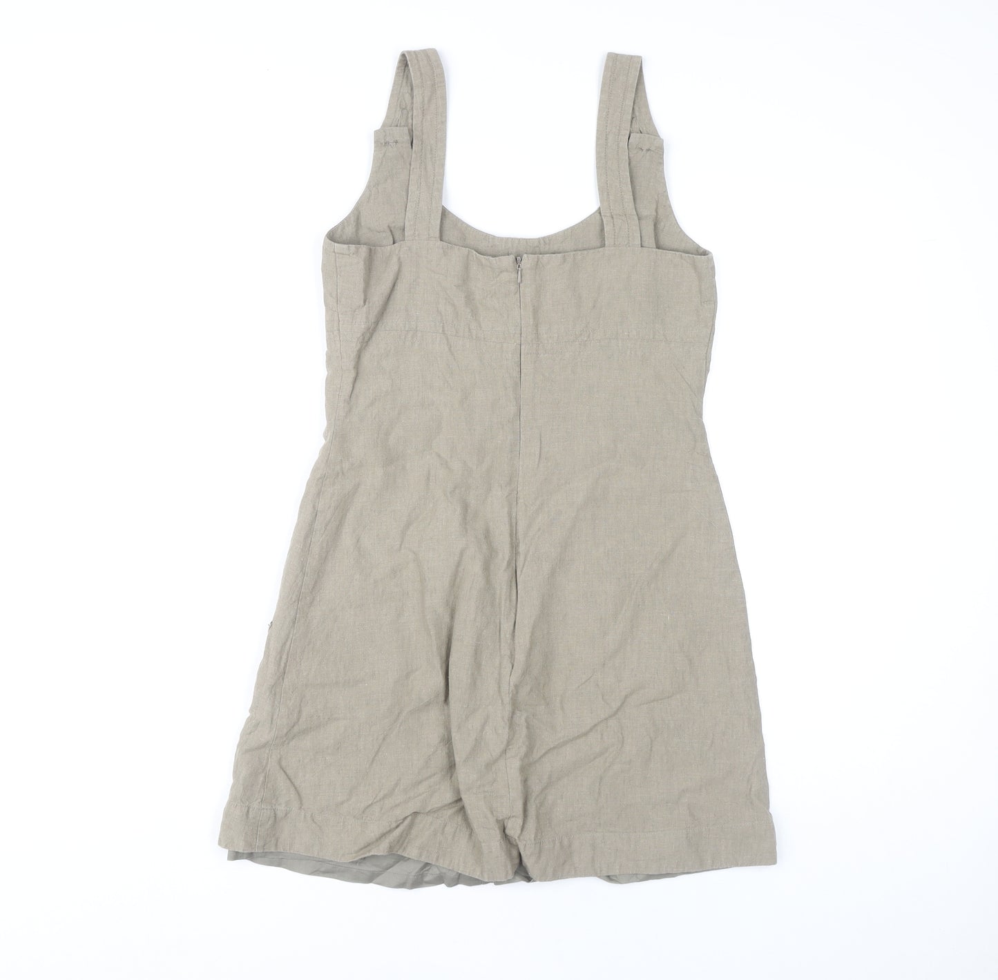 Warehouse Beige Linen Cotton Pinafore Dress UK 10