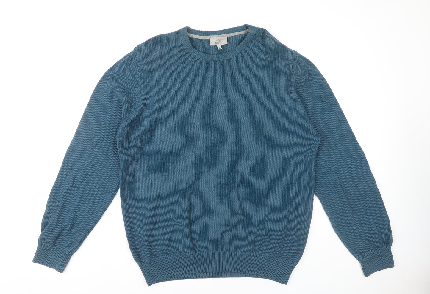 Marks and Spencer Men's Blue Cotton Pullover Jumper XL