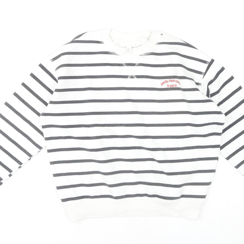 Women's White Striped Pullover Sweatshirt Size 8