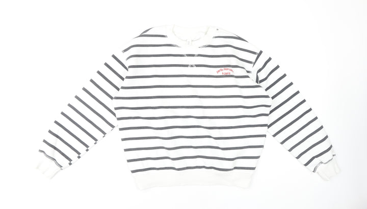 Women's White Striped Pullover Sweatshirt Size 8