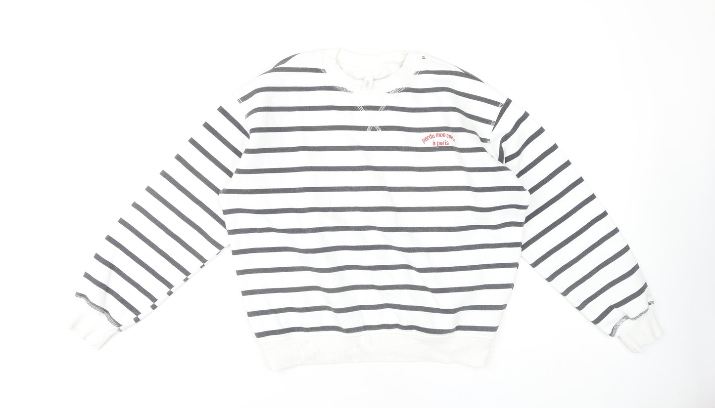 Women's White Striped Pullover Sweatshirt Size 8