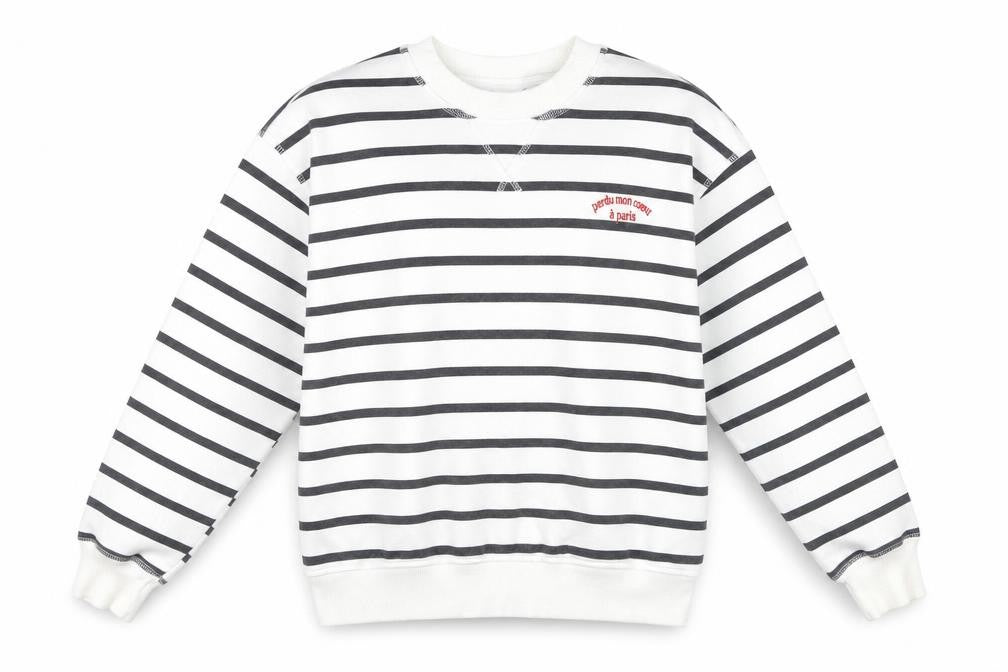 Front view of Women's White Striped Pullover Sweatshirt, size 8