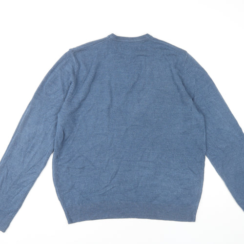Marks and Spencer Men's Blue V-Neck Jumper - Size L