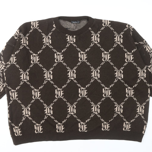 Boohoo Women's XL Brown Geometric Pullover Jumper