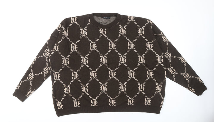 Boohoo Women's XL Brown Geometric Pullover Jumper