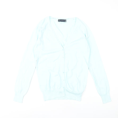 Zara Women's Blue Cardigan Size 14 Knit V-Neck