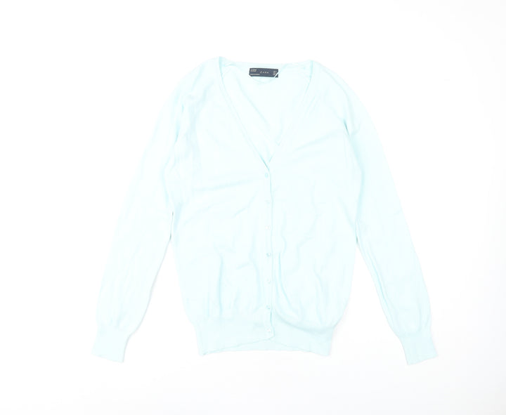 Zara Women's Blue Cardigan Size 14 Knit V-Neck