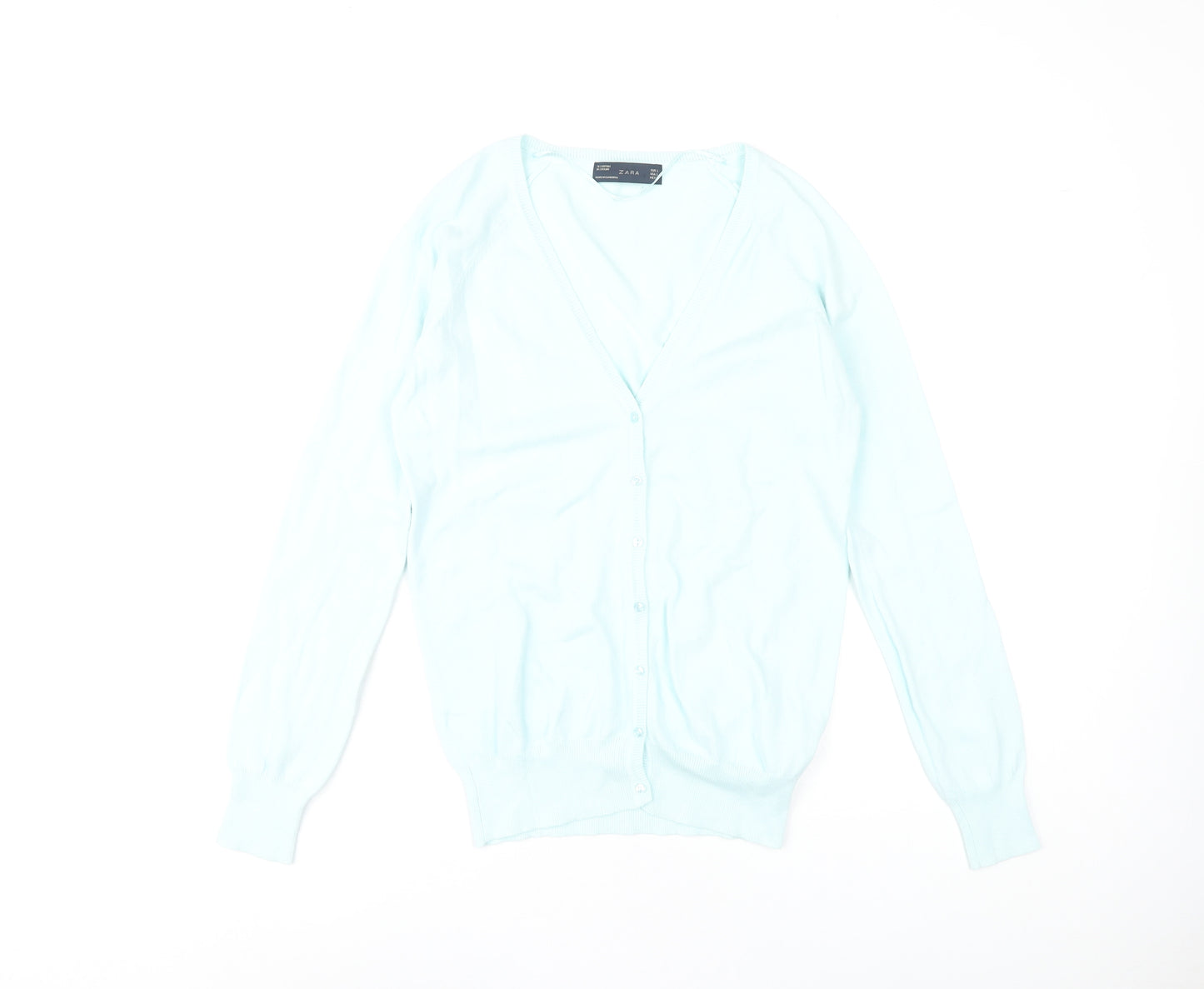 Zara Women's Blue Cardigan Size 14 Knit V-Neck