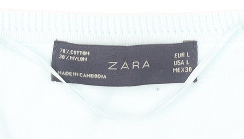 Zara Women's Blue Cardigan Size 14 Knit V-Neck