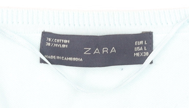 Zara Women's Blue Cardigan Size 14 Knit V-Neck