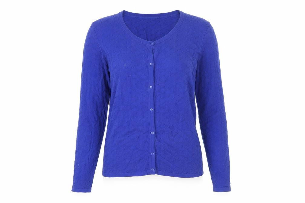 Front view of Next Women's Blue Cotton Cardigan, size 14
