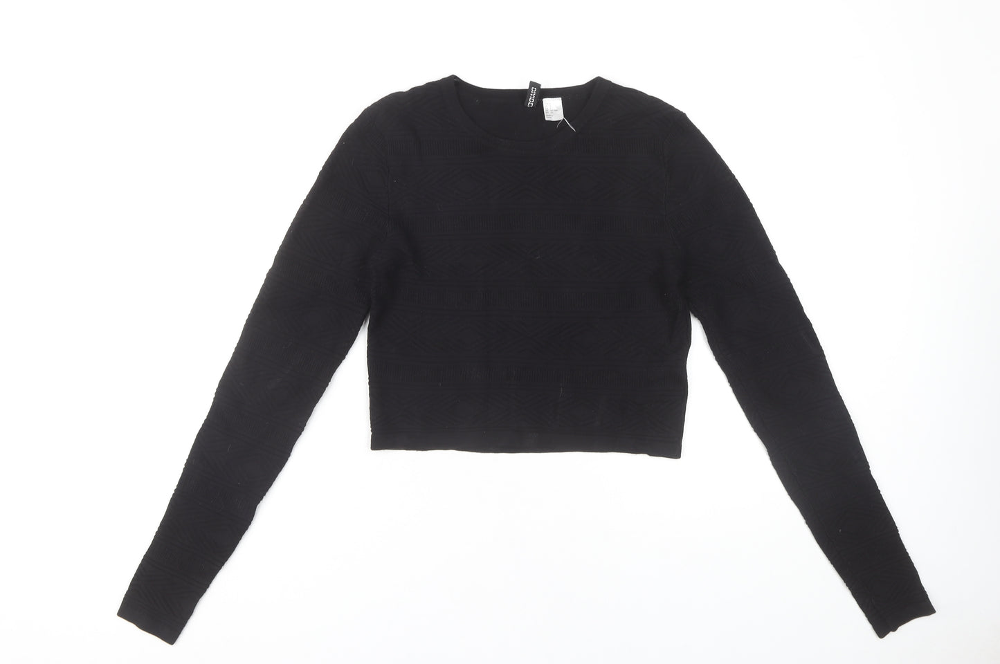 H&M Women's Black Crew Neck Cropped Jumper, Size S