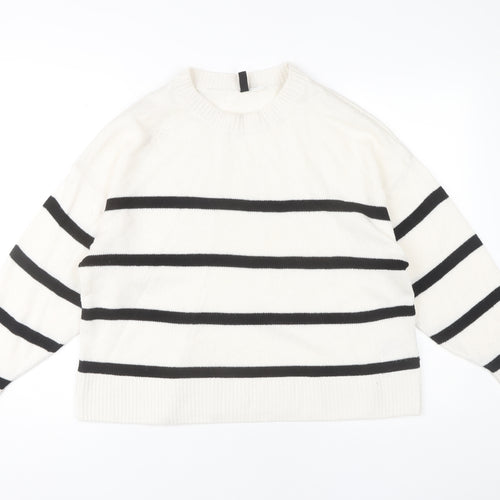 H&M Women's White Striped Pullover Jumper M