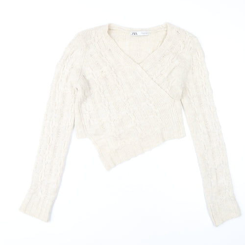 Zara Women Ivory Cable-Knit Jumper M Acrylic Polyamide