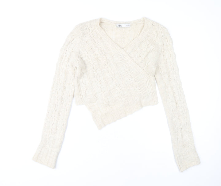 Zara Women Ivory Cable-Knit Jumper M Acrylic Polyamide