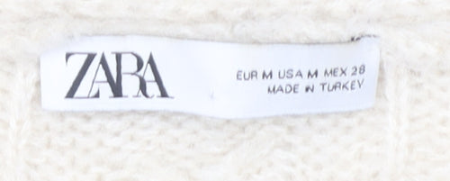 Zara Women Ivory Cable-Knit Jumper M Acrylic Polyamide