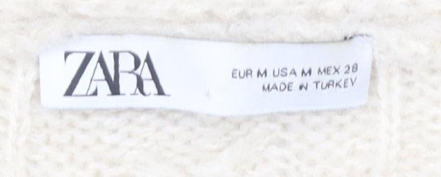 Zara Women Ivory Cable-Knit Jumper M Acrylic Polyamide