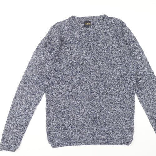 Solid Men's Blue L Knitted Pullover Jumper