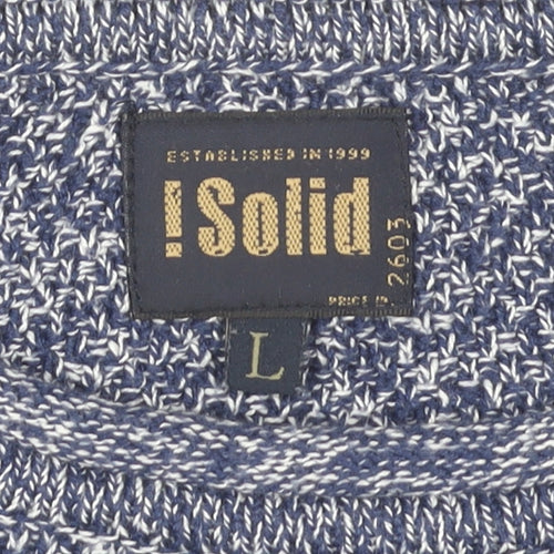 Solid Men's Blue L Knitted Pullover Jumper