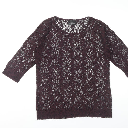 Next Women's Purple Lace Top, UK 10, 3/4 Sleeve Pullover