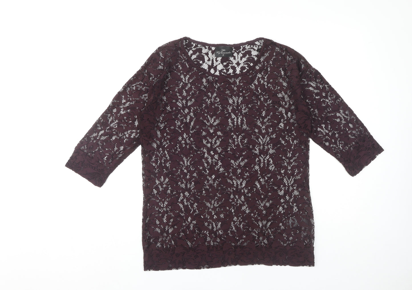 Next Women's Purple Lace Top, UK 10, 3/4 Sleeve Pullover