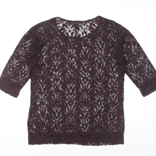 Next Women's Purple Lace Top, UK 10, 3/4 Sleeve Pullover