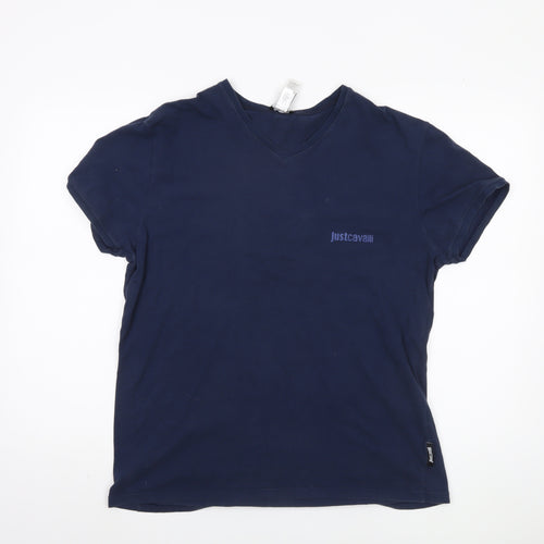 Just Cavalli Men's Blue V-Neck T-Shirt, Size 42