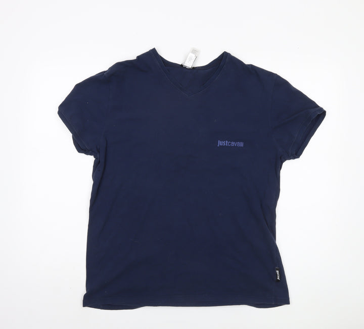 Just Cavalli Men's Blue V-Neck T-Shirt, Size 42