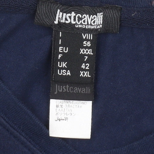Just Cavalli Men's Blue V-Neck T-Shirt, Size 42