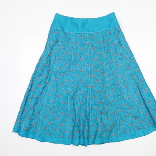Monsoon Women's Blue A-Line Skirt, Size 10, Embroidered