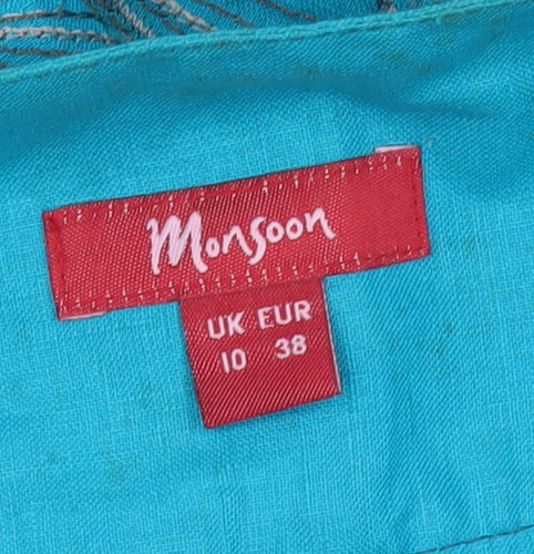 Monsoon Women's Blue A-Line Skirt, Size 10, Embroidered