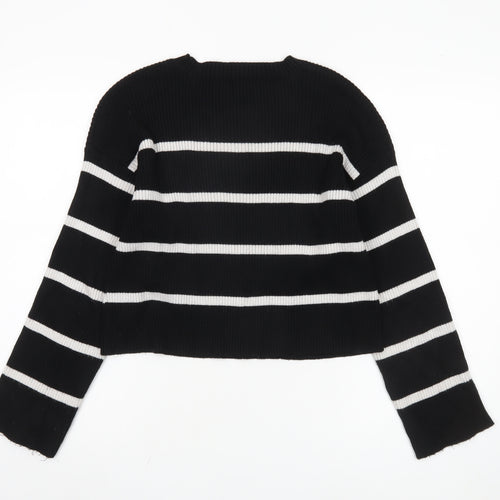 New Look Women's Black Striped Pullover Jumper L