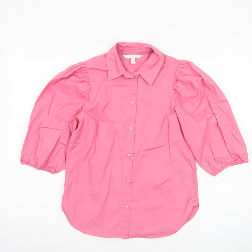 H&M Women's Pink XS Button-Up Shirt, 3/4 Sleeve, Casual