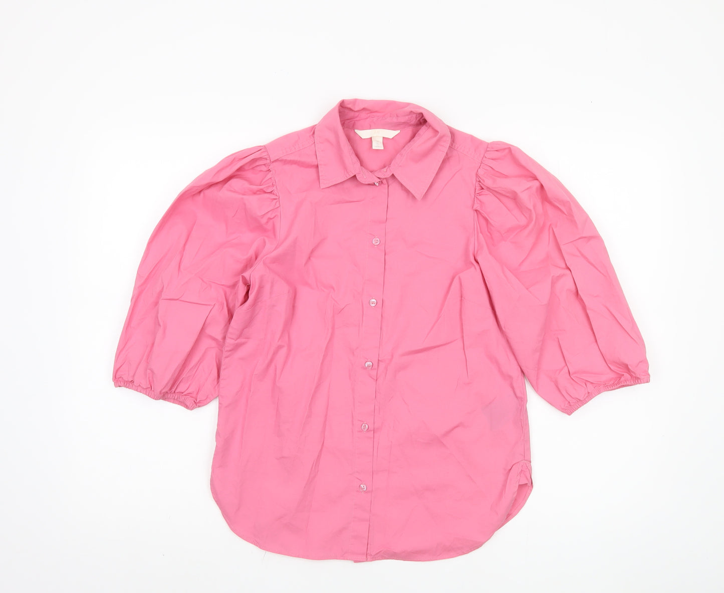 H&M Women's Pink XS Button-Up Shirt, 3/4 Sleeve, Casual