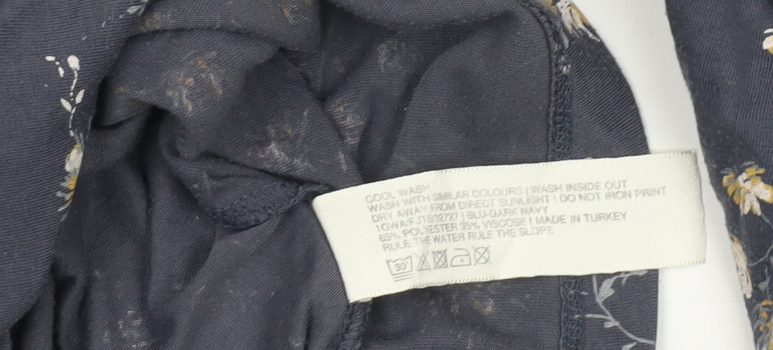 Fat Face Women's Blue Floral Button-Up 3/4 Sleeve Top