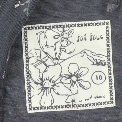 Fat Face Women's Blue Floral Button-Up 3/4 Sleeve Top
