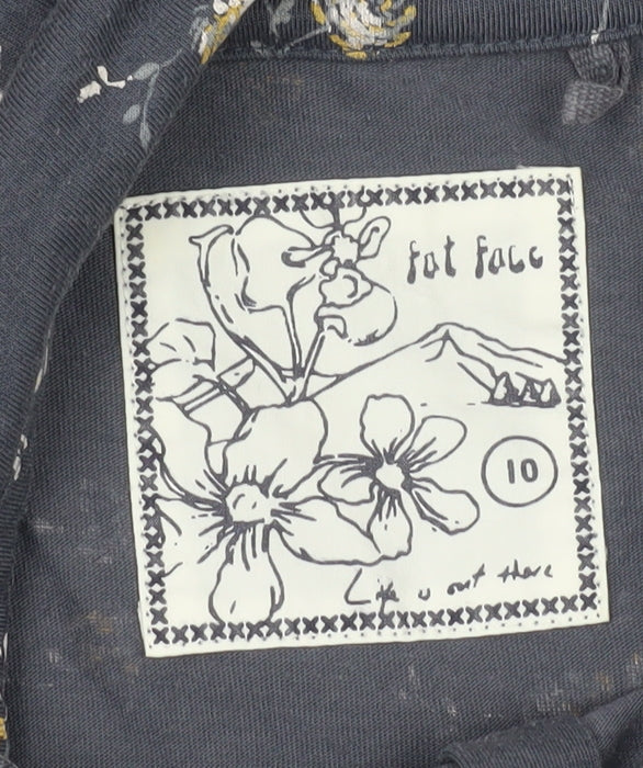 Fat Face Women's Blue Floral Button-Up 3/4 Sleeve Top