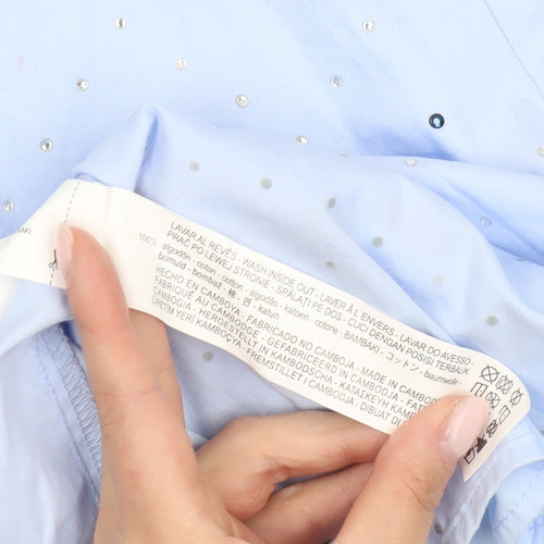 Zara Women's Blue Rhinestone Long Sleeve Top Size 12