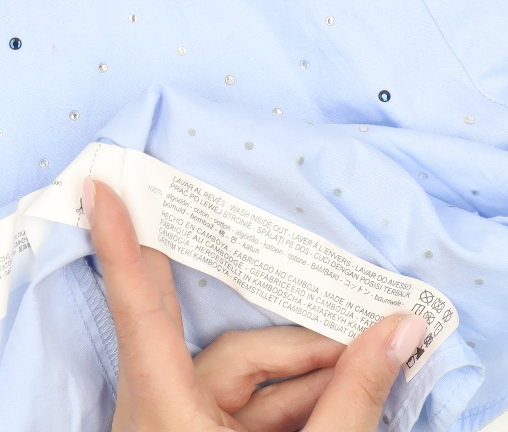 Zara Women's Blue Rhinestone Long Sleeve Top Size 12